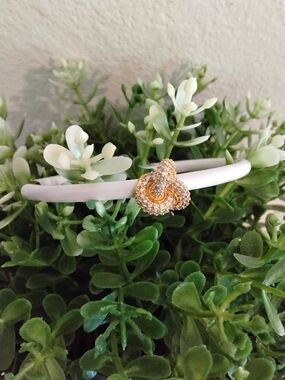 kate spade White Bangle Bracelet with Gold & Clear Crystal Knot Accent